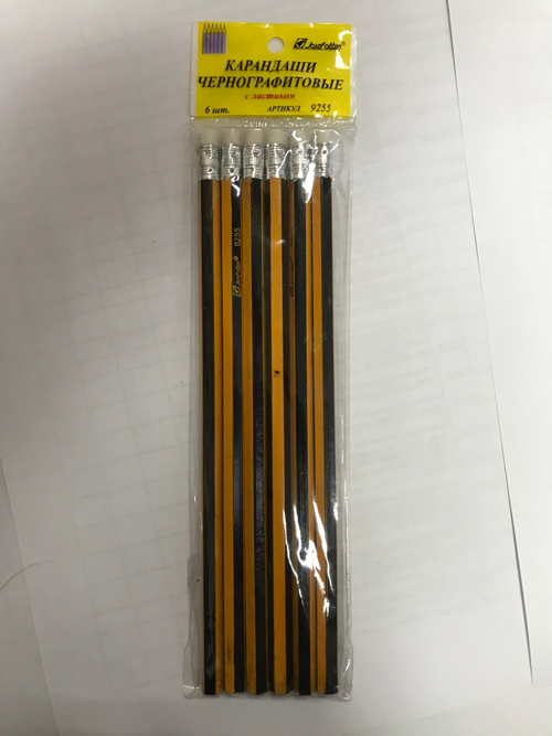 Карандаш с ластиком, зелёно-черный  ( 6шт. в упак.) / 9255