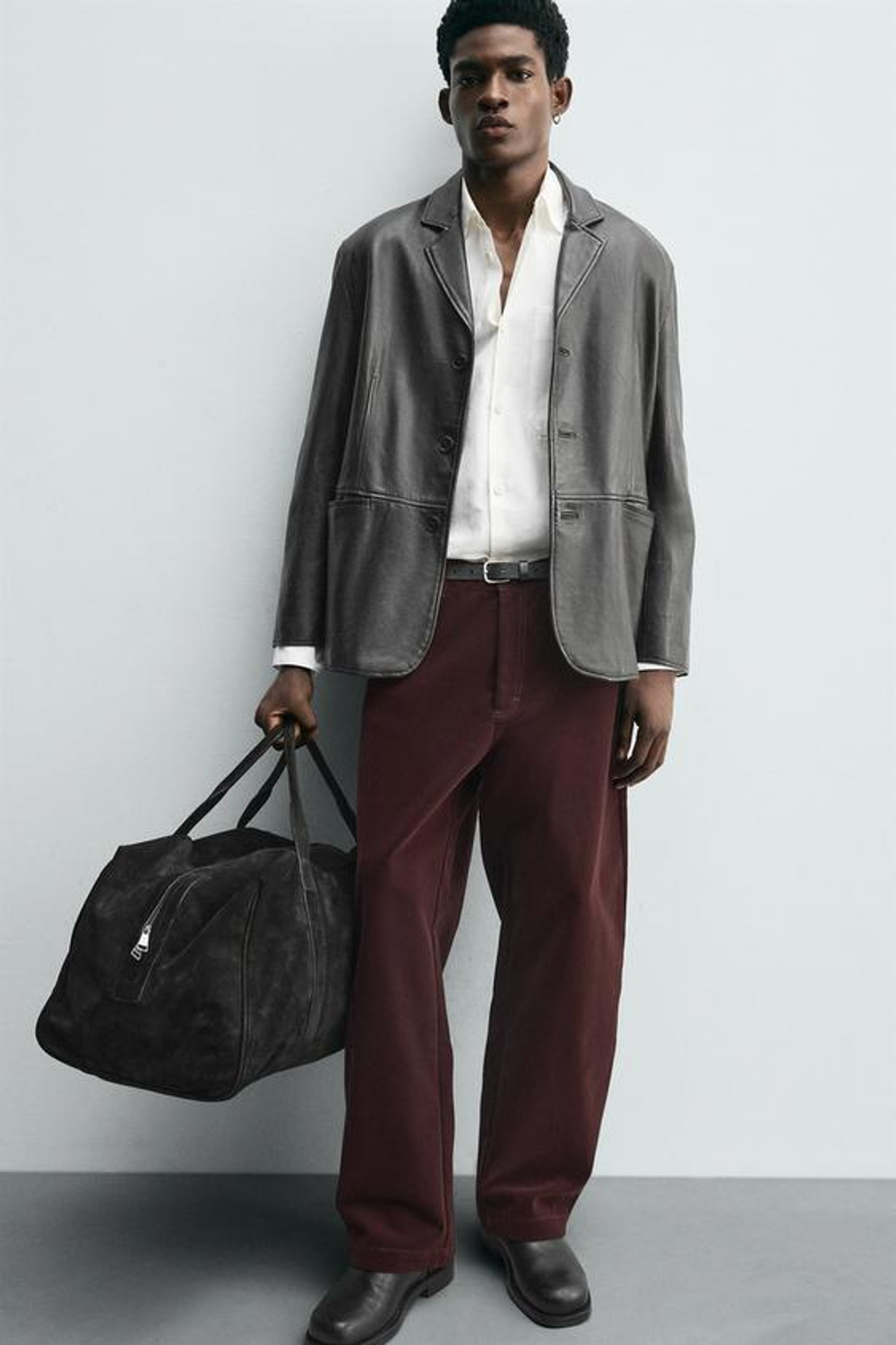 ZARA БРЮКИ WIDE FIT С ФЛОКИРОВАНИЕМ, БОРДОВЫЙ