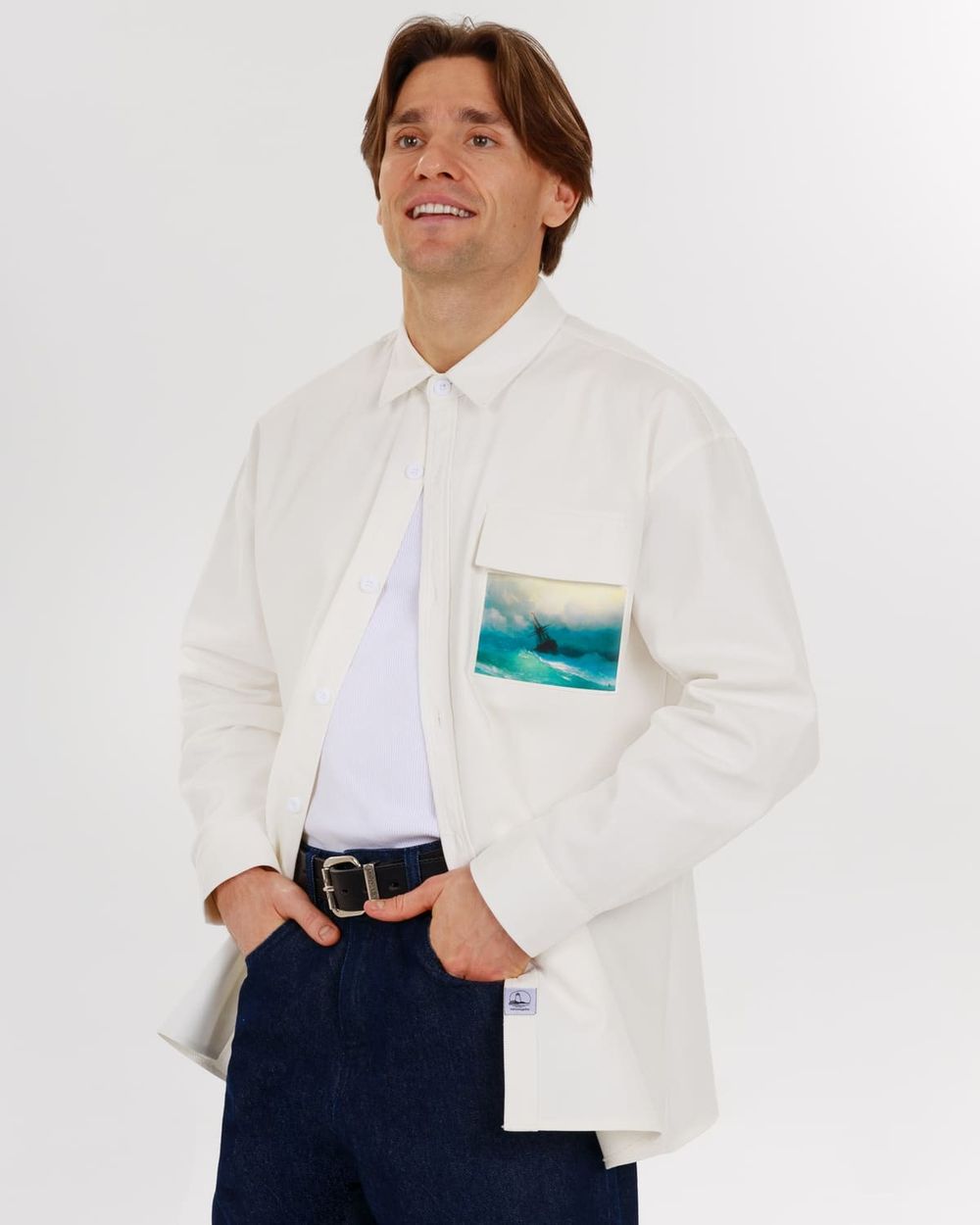 Купить Рубашка Kefirmaykifer Айвазовский хлопковая белая Рубашка Kefirmaykifer Айвазовский хлопковая белая