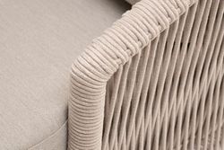 "Верона" диван 3-местный плетеный из роупа, каркас алюминий белый муар, роуп бежевый круглый, ткань бежевая 052