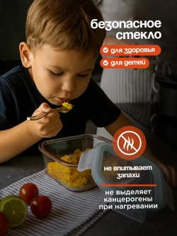 Контейнеры для еды стеклянные, 3 шт, с крышкой, герметичные