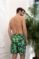 Летние мужские удлиненные шорты с листьями (Размер: XL) (Цвет: зеленый)