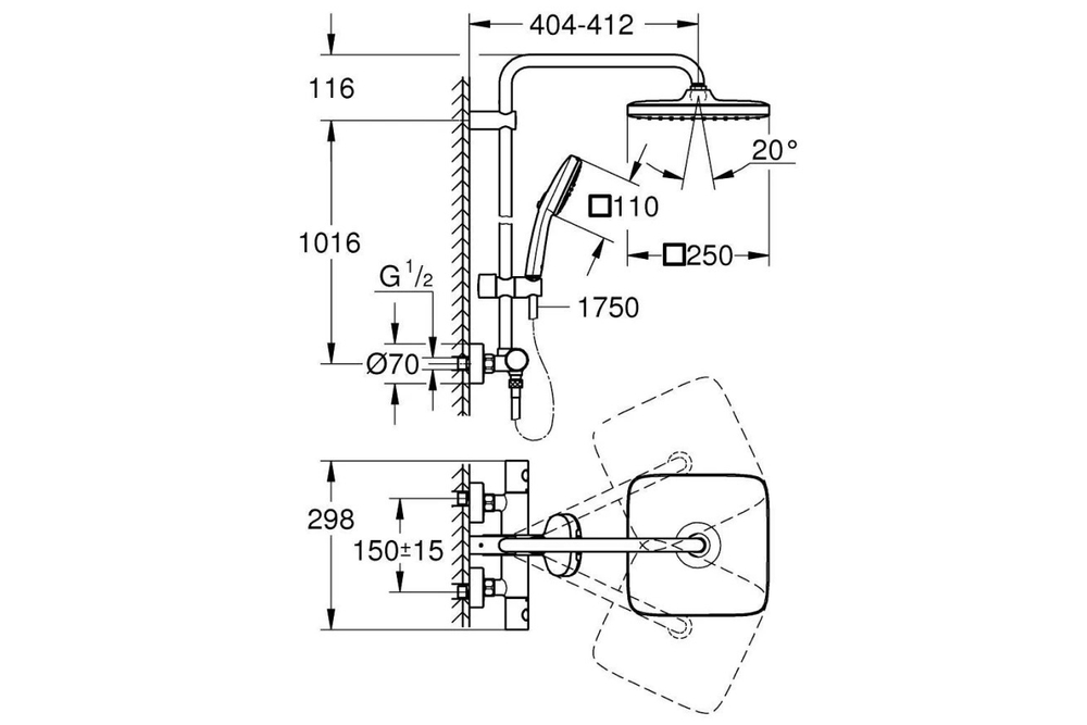 Душевая система GROHE Tempesta Cosmopolitan 250 CUBE, черный матовый (266892431)