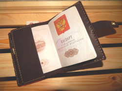 Портмоне ручной работы с отделением для паспорта из натуральной толстой кожи MLPK-01