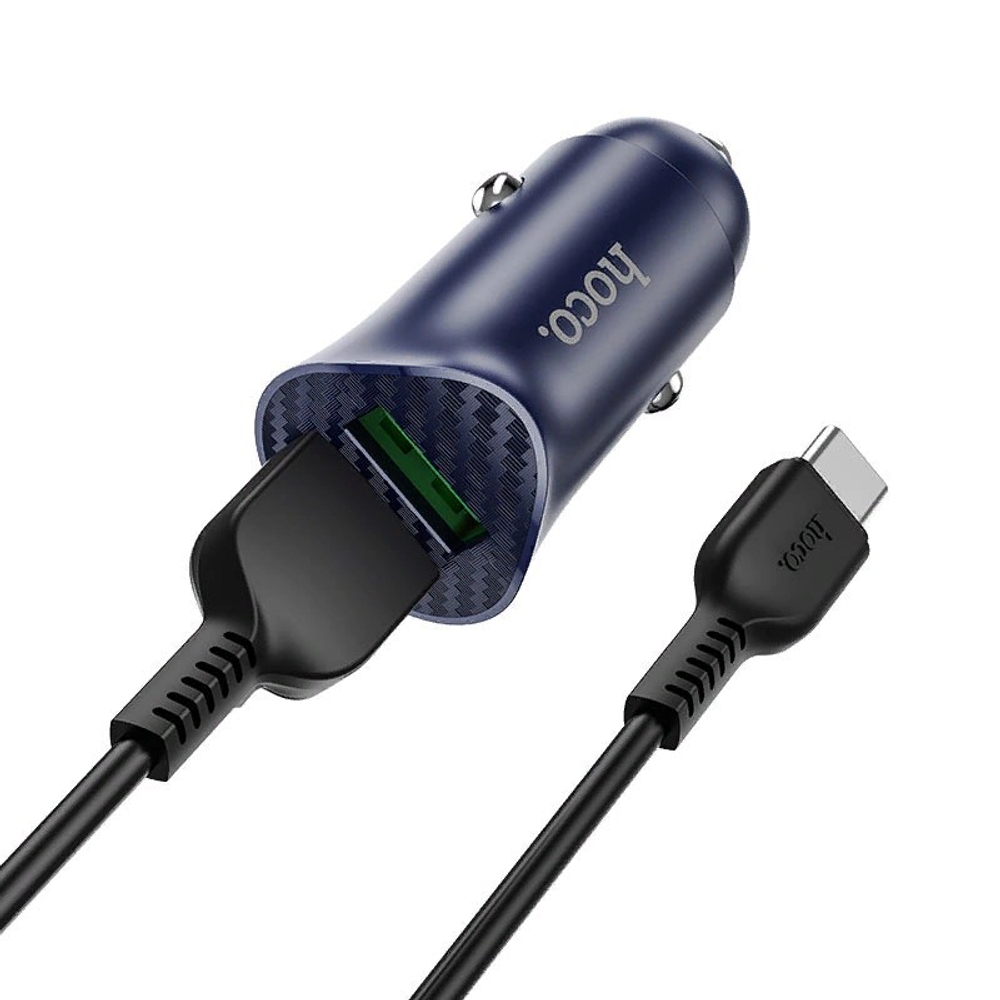 Разделитель автомобильный Hoco Z39 Farsighted dual port QC3.0 Car charger с кабелем Type-C (2USB: 3.6V-6.5V &amp; 3A 18W) Синий