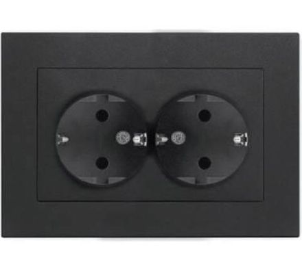 Розетка двухместная "UNIVersal" серия "Афина" с/з, с/у, 16А, 220В, графит (еврослот) (HU2330)