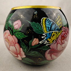 Вазочка с ручной росписью Палех "Пионы"