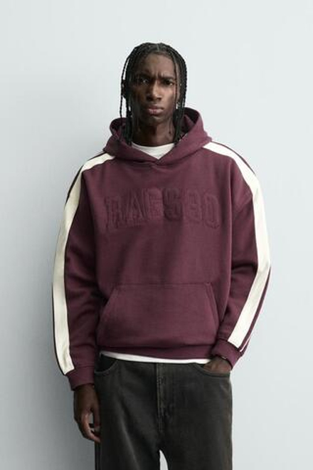 ZARA ТОЛСТОВКА С НАШИВКАМИ И КОНТРАСТНЫМИ ПОЛОСАМИ, ГРАНАТОВЫЙ