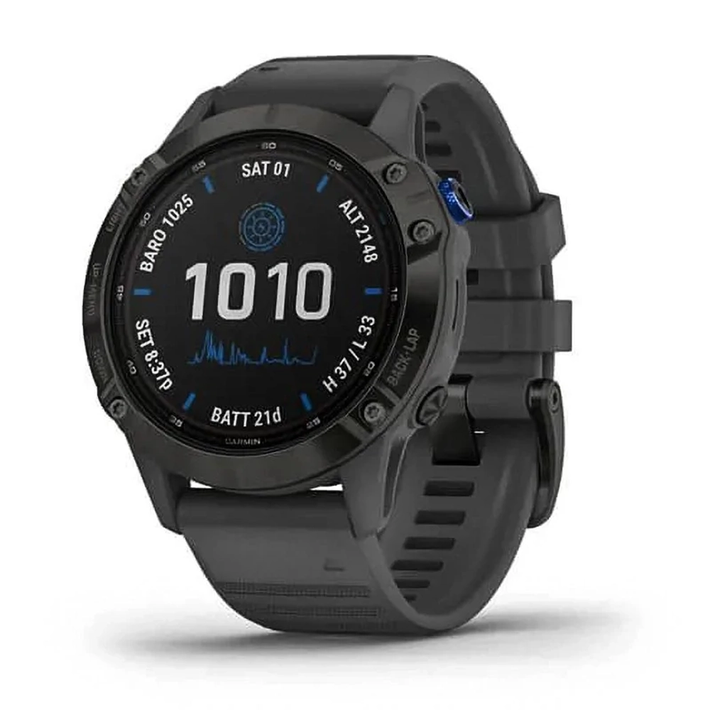 Спортивные наручные часы Garmin Fenix 6 Pro Solar черный с серым ремешком 010-02410-11