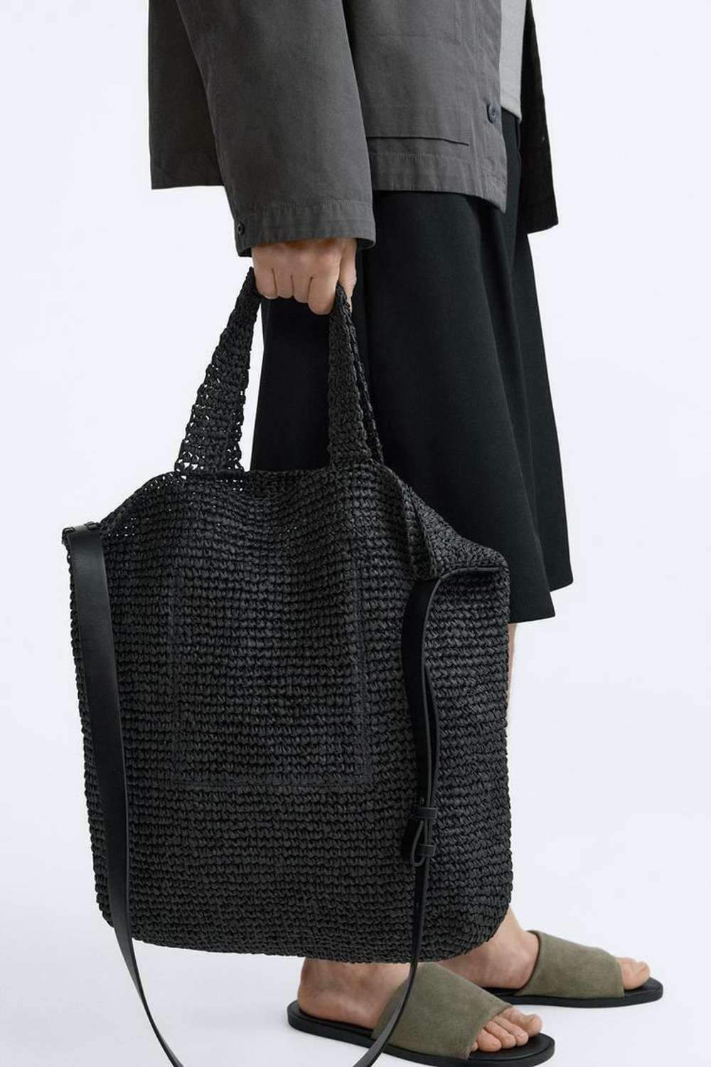 ZARA МЯГКАЯ ТКАНАЯ СУМКА-ТОУТ, ЧЕРНЫЙ