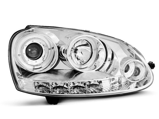 Передние фары VW Golf 5 angel eyes chrome
