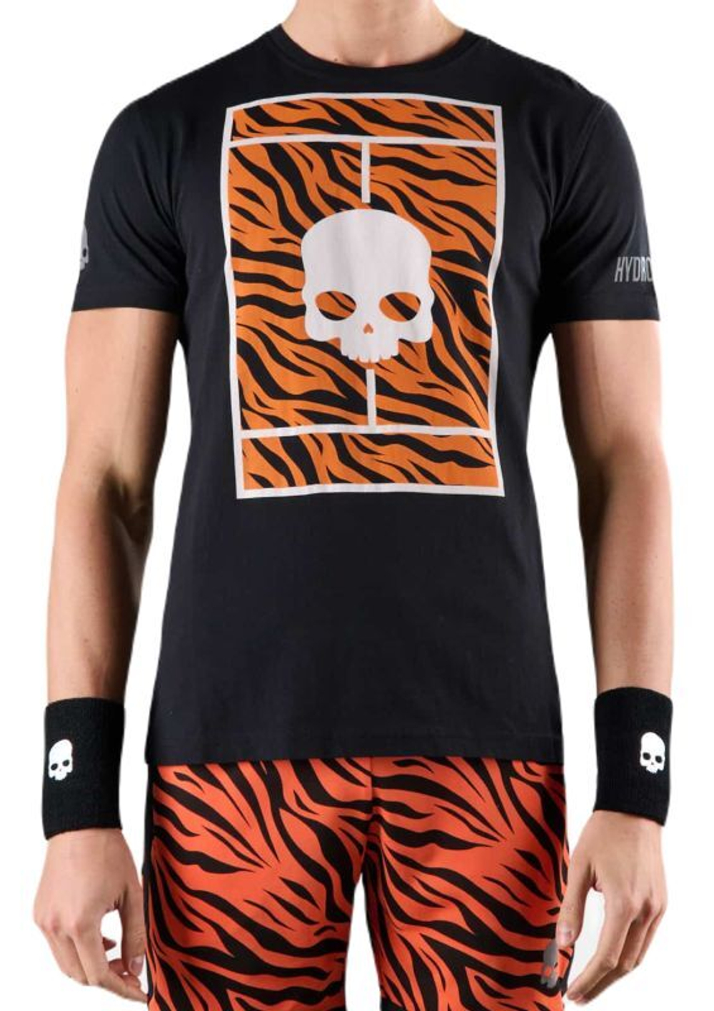 Мужская теннисная футболка Hydrogen Court Cotton T-Shirt - black/orange tiger