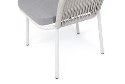 "Марсель" стул плетеный из роупа, каркас алюминий белый муар, роуп светло-серый меланж круглый tex, ткань светло-серая