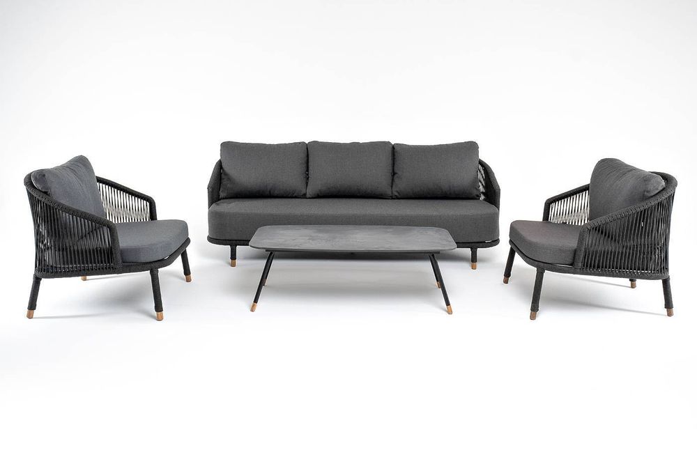 "Верона" лаунж-зона 5-местная плетеная из роупа (веревки), каркас алюминиевый темно-серый, роуп темно-серый