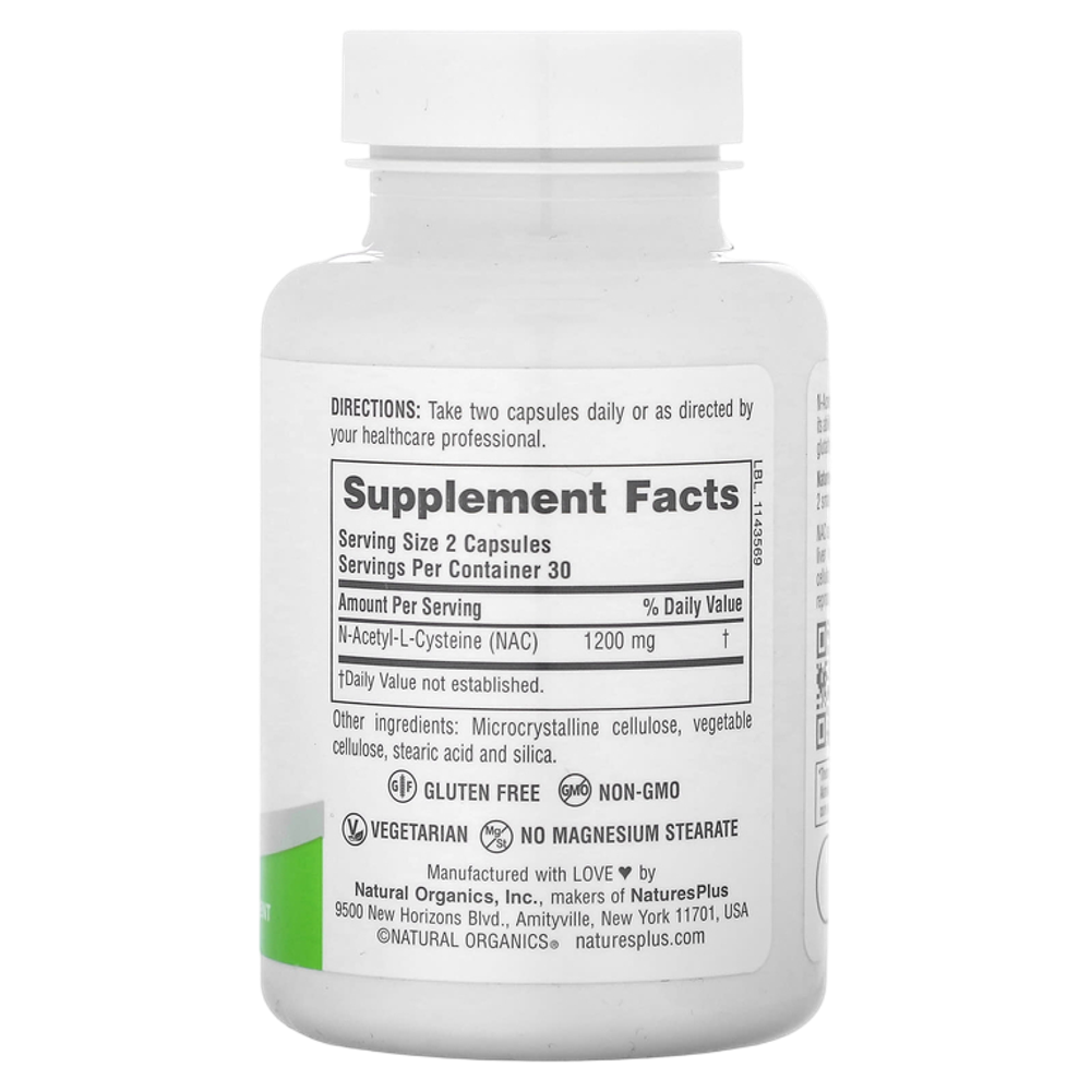 Natures Plus pro NAC 1200 mg 60 caps , N-Ацетил-L-Цистеин