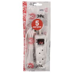 Удлинитель электрический ЭРА U-2s-5m-2x1 без заземления c выключателем 2 розетки 5м ПВС 2x1мм2 10А | Бытовые удлинители
