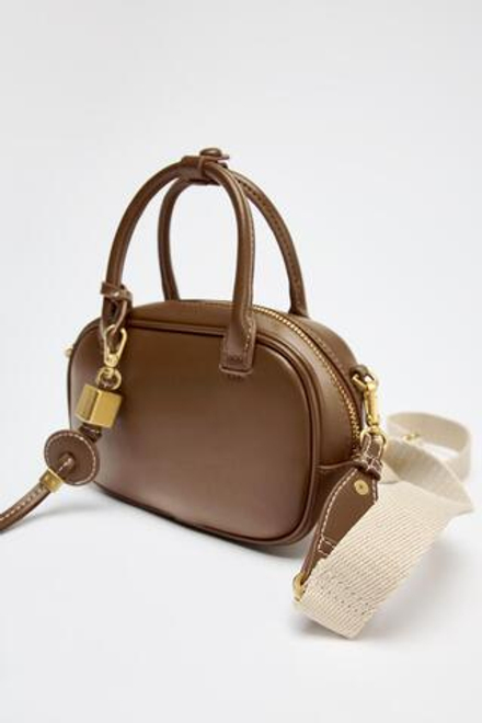 ZARA МИНИ-СУМКА С ДЕКОРАТИВНОЙ СТРОЧКОЙ, ТЕМНЫЙ РЫЖЕВАТО-КОРИЧНЕВЫЙ