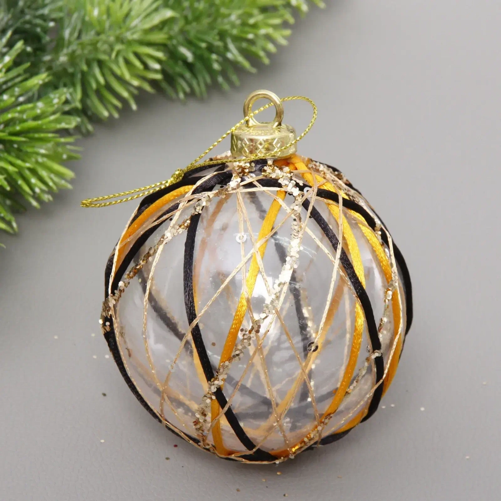 Новогодний шар «Изысканные узоры» 8 см, Чёрный/Золото