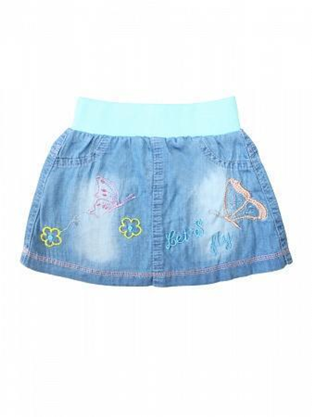 Юбка для девочки джинсовая 98 р-р голубой, пояс бирюзовый (Bonito)