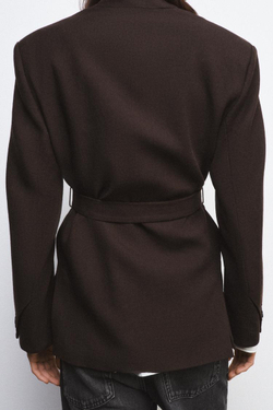 ZARA БЛЕЙЗЕР ИЗ 100% ШЕРСТИ С ПОЯСОМ — ZW COLLECTION LIMITED EDITION, ОТТЕНКИ КОРИЧНЕВОГО