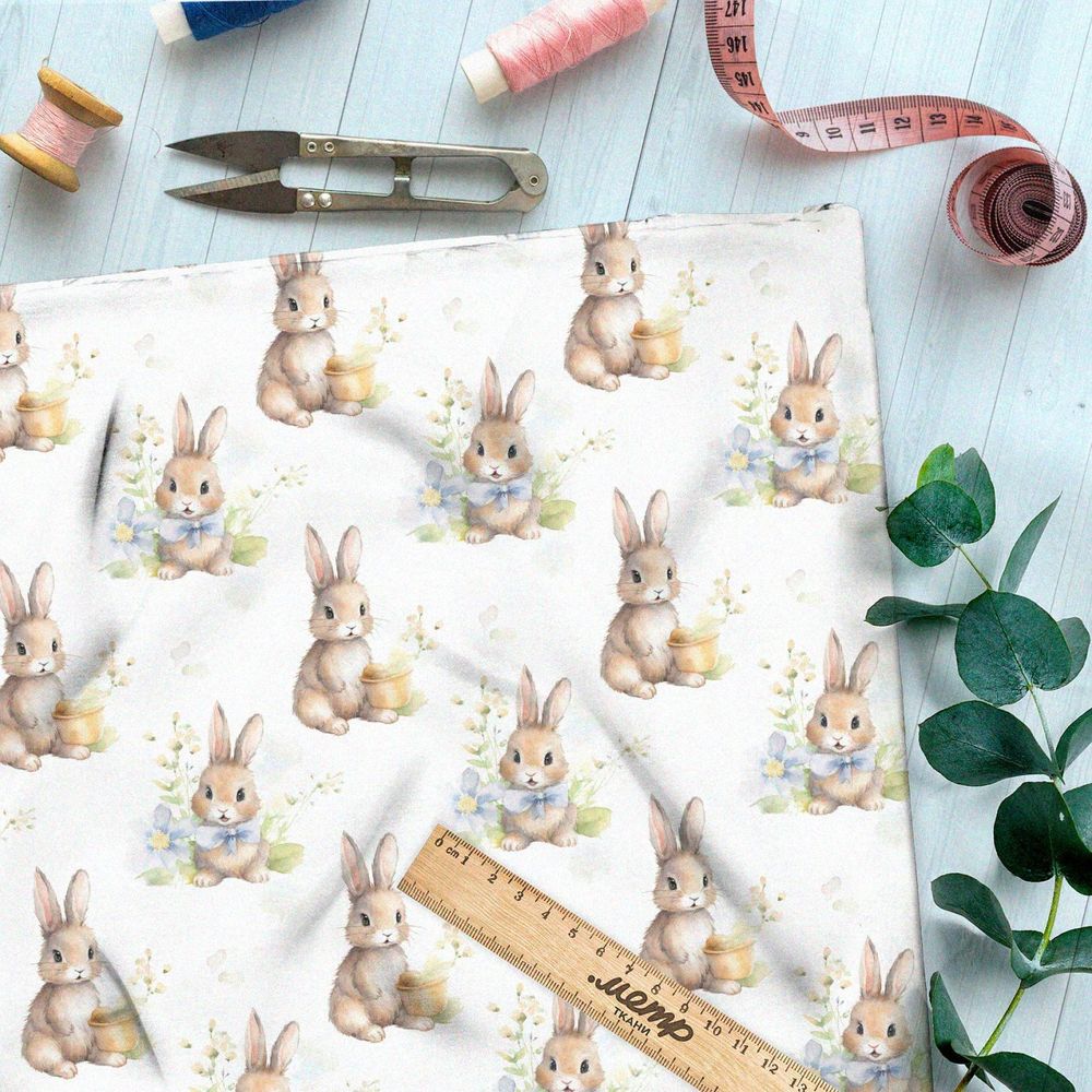 Ткань премиум габардин милые зайчики
