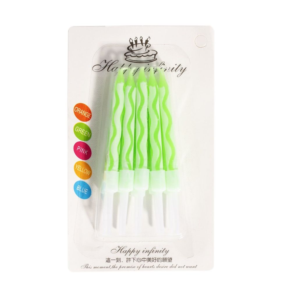 Набор свечей для торта Alingar, 7,5 см, 10 шт., с подставками. "Неон", зеленый