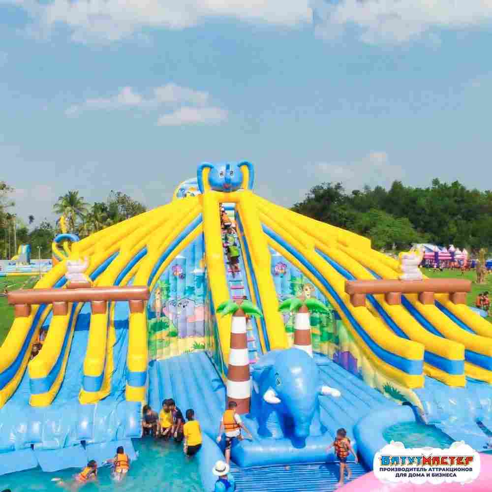 Надувной аквапарк с бассейнами и горками «Весёлый Слоник», 30×20×8 м
