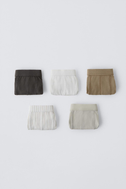 ZARA НАБОР ИЗ ПЯТИ ТРУСОВ-БОКСЕРОВ В КЛЕТКУ, СЕРЫЙ