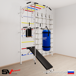 Шведская стенка Sv Sport усиленная 65620 (Турник рукоход/Брусья/Скамья/Канат/Трапеция/Цепь/Мешок 22кг/Канатный лаз)