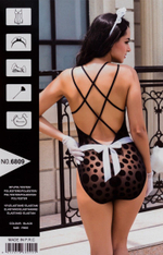 Игривый комплект горничной с пуховкой и передником (Размер: S-M-L) (Цвет: черный с белым)