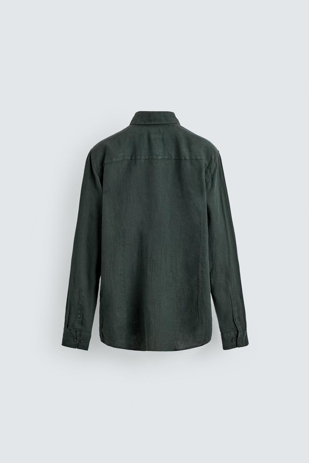 ZARA РУБАШКА REGULAR FIT ИЗ 100% ЛЬНА, ТЕМНО-ЗЕЛЕНЫЙ