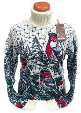 Pulltonic женский из шерсти и кашемира "Снегири в лесу" Размеры (42-50). LADY
