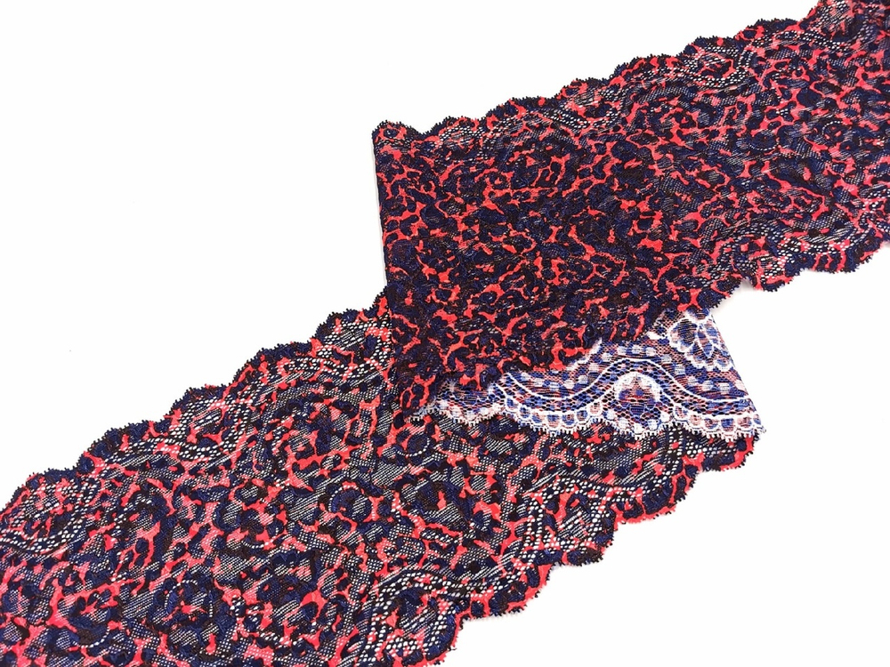 Эластичное кружево, 17 см, леопардовый принт, темно-синий, черный и арбузный (Арт: EK-2664), м