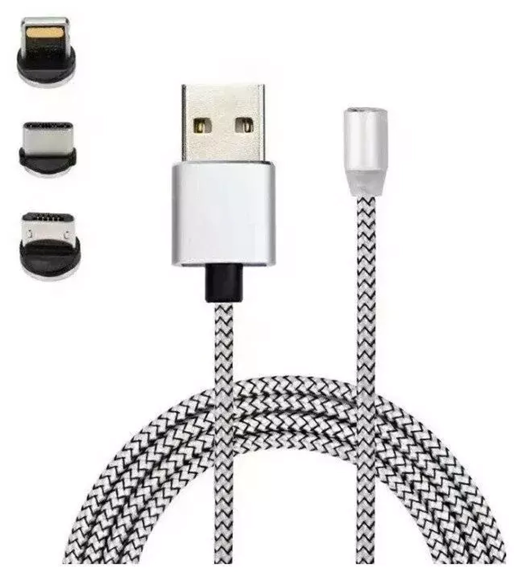 Кабель 1m USB/Lightning М-7 SZX 360* магнитный в тканевый оплетке silver