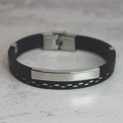 Браслет двойной из экокожи с гравировкой на заказ