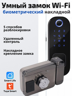 Умный замок Wi-Fi биометрический для двери, накладной