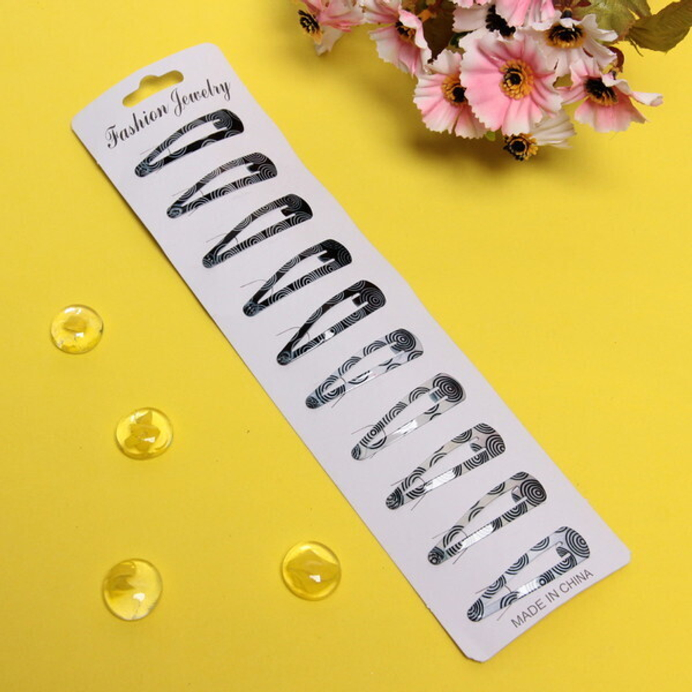 Зажимы для волос детские 10шт «ЭЛЬСА», цвет чёрный / белый, 4.5см (блистер и пакет)