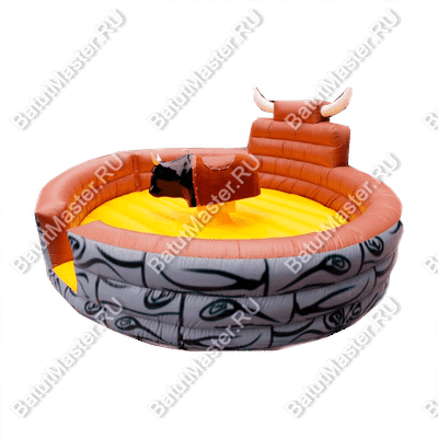 Надувной аттракцион Родео, бык+батут, черный с имитацией под кожу