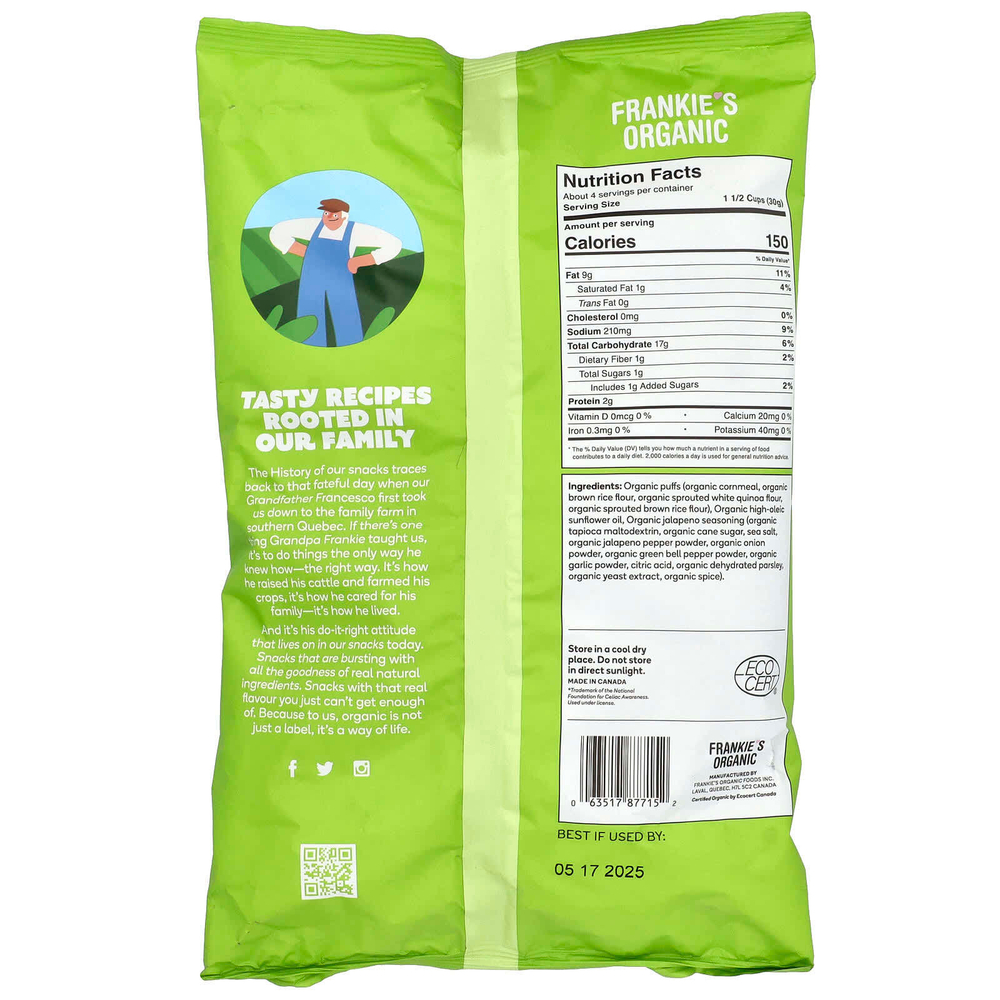 Frankie's Organic, Puffs, халапеньо, 113 г (4 унции)