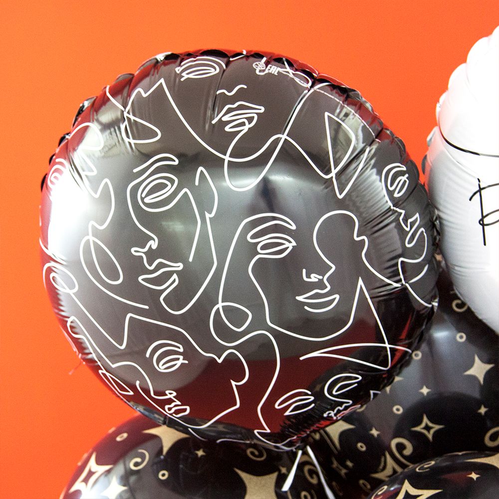 Шар (18"/46 см) Круг, Инверсия, Абстрактный образ, Черный 1 шт.