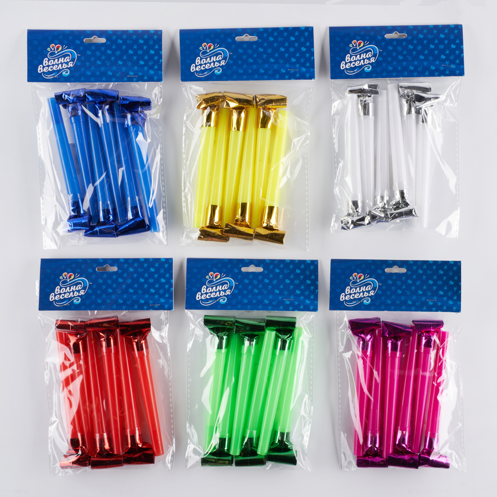 Карнавальные язычки гудки, Шумчики, Красный, 11 см, 6 шт.