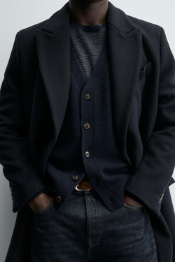 ZARA КАРДИГАН REGULAR FIT ИЗ СМЕСОВОЙ ШЕРСТИ, МОРСКОЙ СИНИЙ