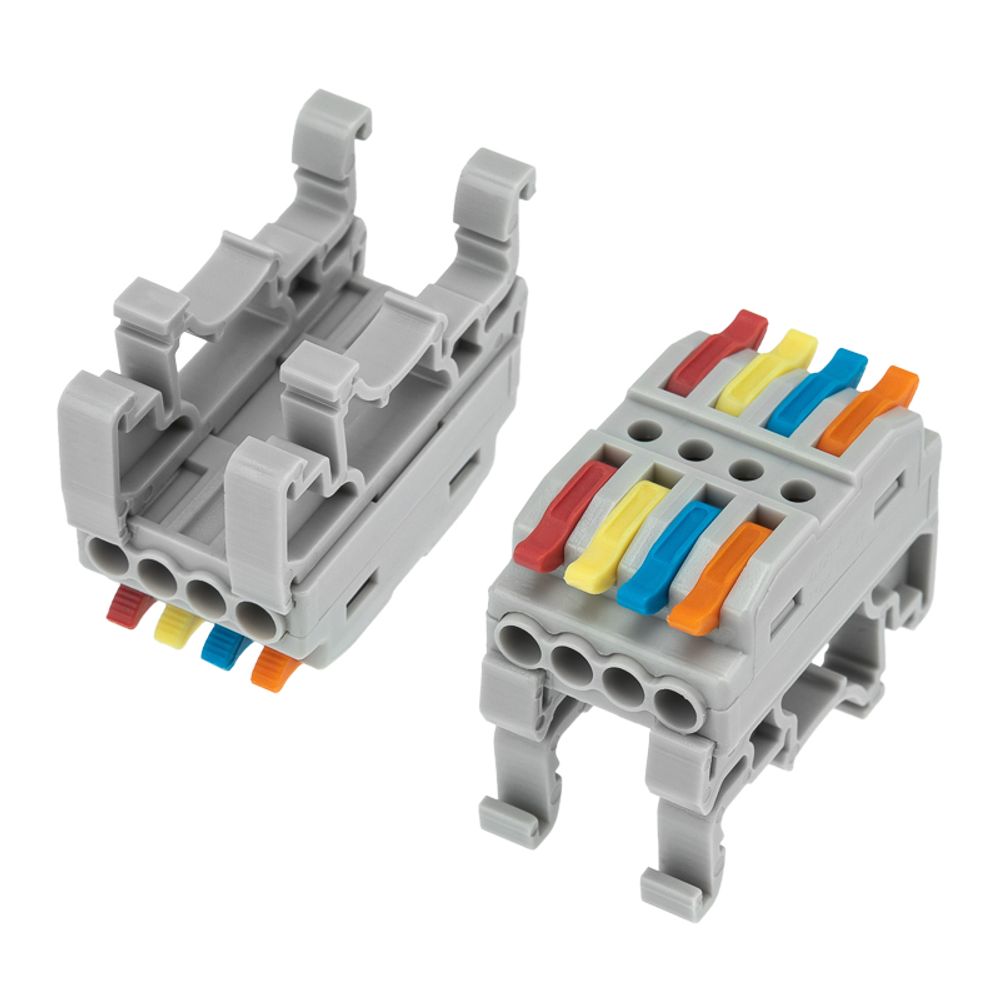 Клемма СМК 222-424D проходная 4-полюсная, с креплением на DIN-рейку (0,08-4 мм²), серая (4 шт./уп.)