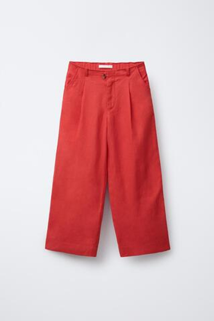 ZARA БРЮКИ ИЗ 100% ЛЬНА ПРЯМОГО КРОЯ, КРАСНЫЙ