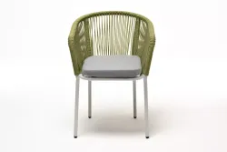 "Марсель" стул плетеный из роупа, каркас алюминий светло-серый (RAL7035) муар, роуп салатовый меланж круглый, ткань светло-серая