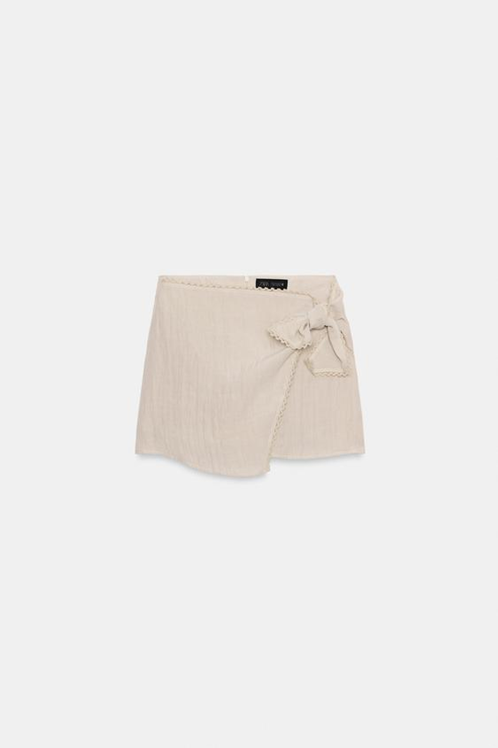 ZARA ЮБКА-ШОРТЫ С УЗЛОМ И КРУЖЕВОМ, СВЕТЛО-БЕЖЕВЫЙ