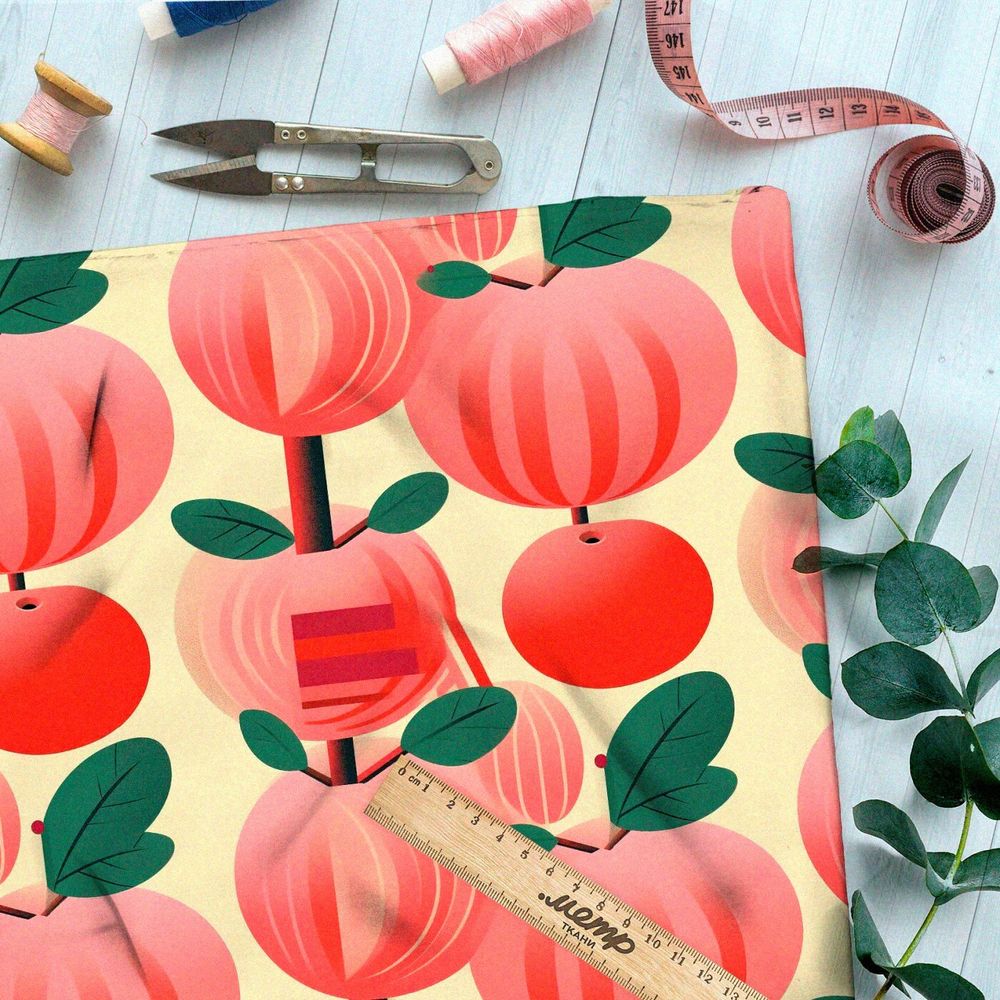 Ткань премиум таффета фруктовый рай