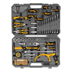Набор инструментов, 1/2", 1/4", CrV, S2, пластиковый кейс, 100 предметов// Denzel [15803]