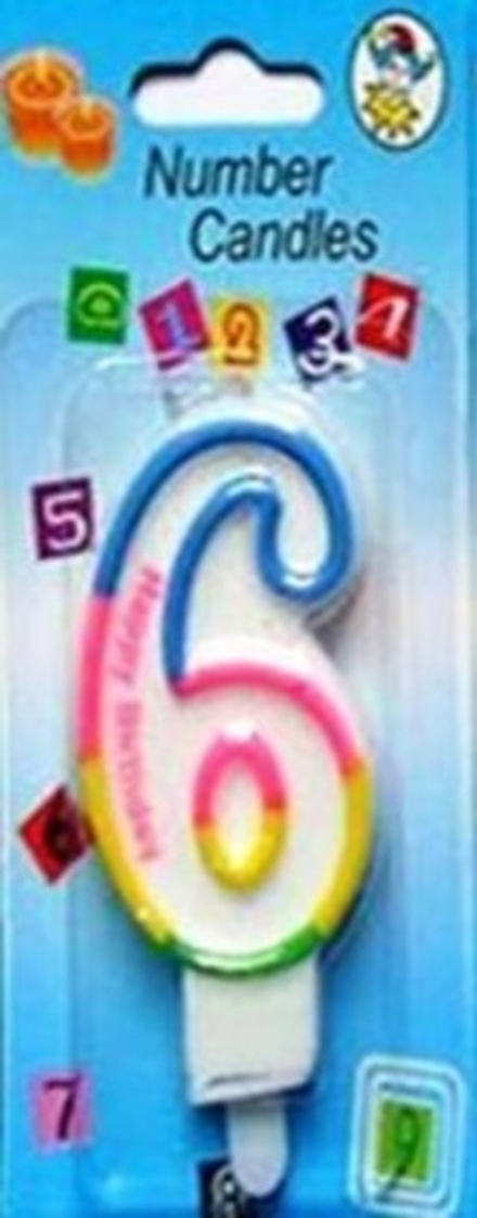 Свеча Цифра 6, Белый, 7 см.