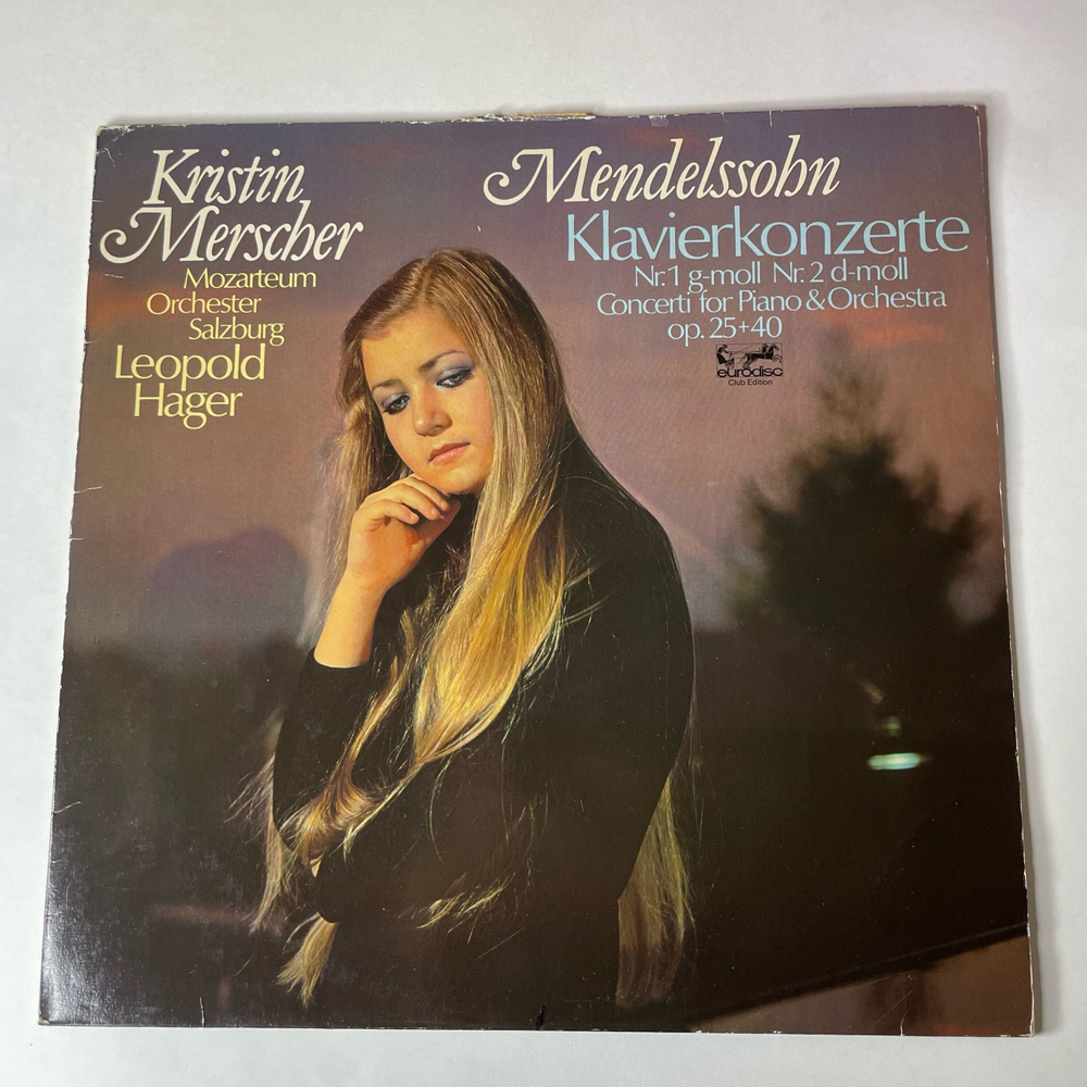 Винтажная виниловая пластинка LP Mendelssohn Мендельсон, Kristin Merscher, Mozarteum-Orchester Salzburg, Leopold Hager Klavierkonzerte Nr. 1 G-moll Op. 25 (Германия 1979)